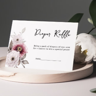 Tarjeta De Recepción White Plum Floral Diaper Raffle Baby Shower