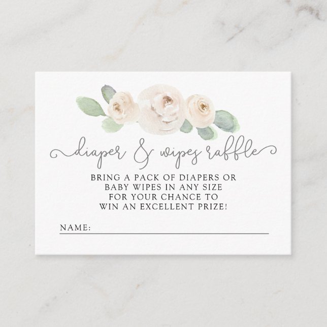 Tarjeta De Recepción White Rose Botanical Diaper Raffle Baby Shower (Anverso)