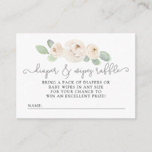 Tarjeta De Recepción White Rose Botanical Diaper Raffle Baby Shower