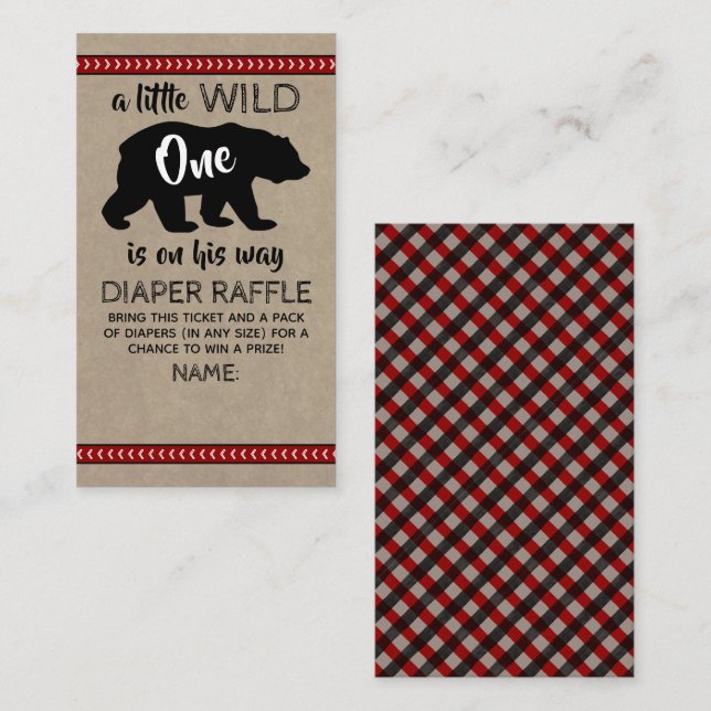 Tarjeta De Recepción Wild One Boys Baby Shower Diaper Raffle (Anverso / Reverso)