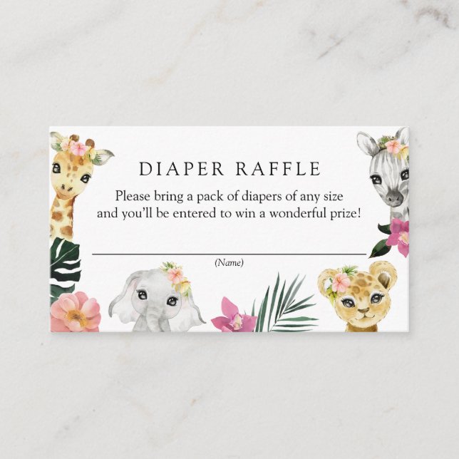 Tarjeta De Recepción Wild One Chica Jungle Baby Shower Diaper Raffle (Anverso)