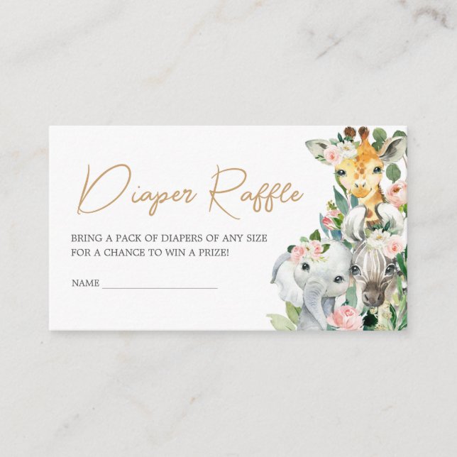 Tarjeta De Recepción Wild One Floral Safari Baby Shower Diaper Raffle (Anverso)