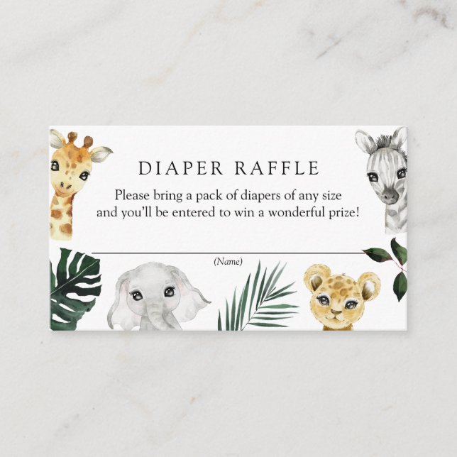 Tarjeta De Recepción Wild One Jungle Baby Shower Diaper Raffle (Anverso)