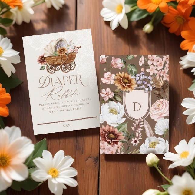 Tarjeta De Recepción Wild West Floral Wagon Baby Diaper Raffle (Wild West Western Floral Wagon Baby Diaper Raffle Enclosure Card)