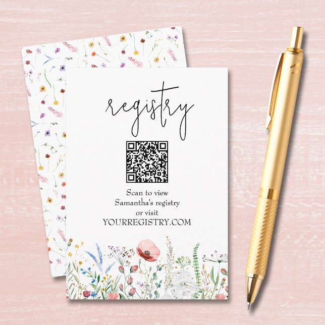 Tarjeta De Recepción Wildflower Bridal Shower Registry (Wildflower bridal shower QR code registry enclosure cards, default size 3.5" x 5")