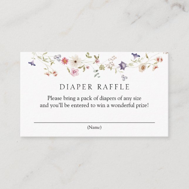 Tarjeta De Recepción Wildflower Diaper Raffle Baby Shower (Anverso)