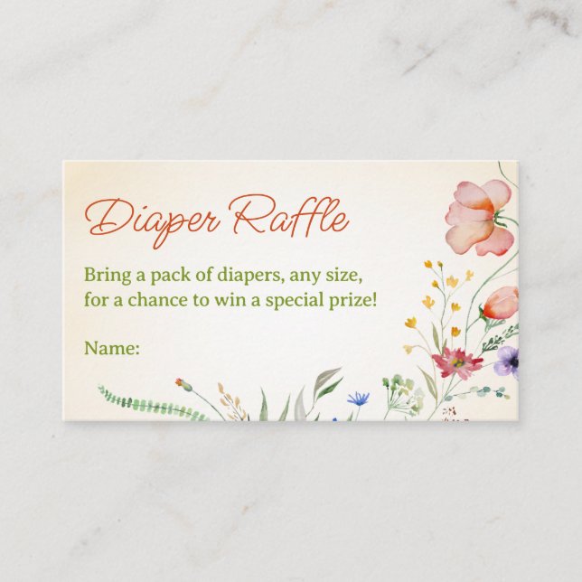 Tarjeta De Recepción Wildflower Diaper Raffle Ticket Floral Baby Shower (Anverso)