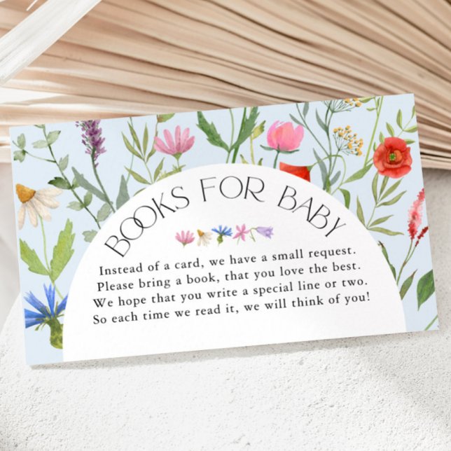 Tarjeta De Recepción Wildflower Dusty Blue Boy Books para Baby Shower (Wildflower Dusty Blue Boy Books for Baby Shower Enclosure Card)