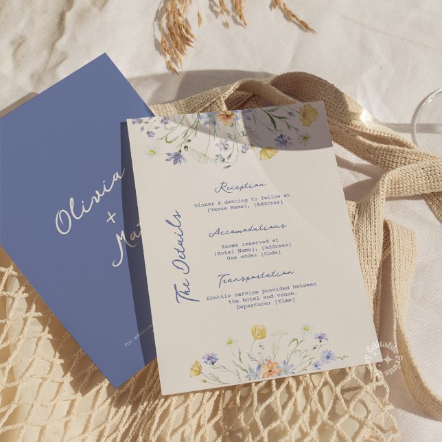 Tarjeta De Recepción Wildflower Elegant Handwritten Wedding Details  (wildflower details card, wedding details card, floral enclosure card, handwritten wedding card, eleg)