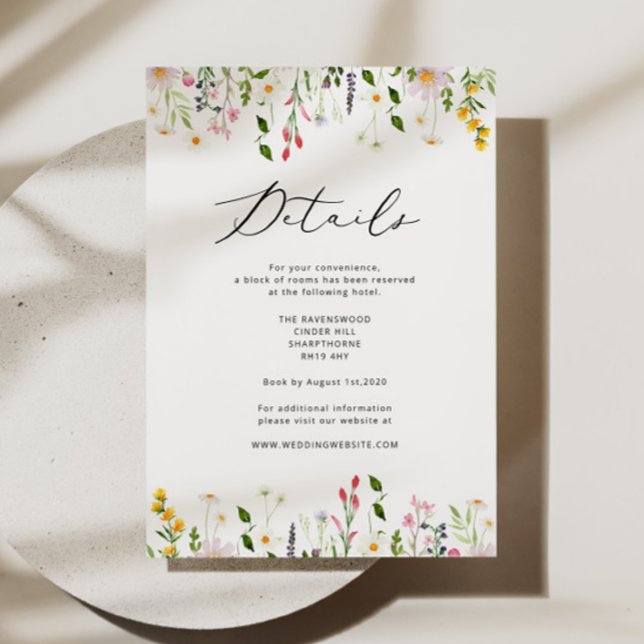 Tarjeta De Recepción Wildflower Elegant Spring wedding details (Subido por el creador)
