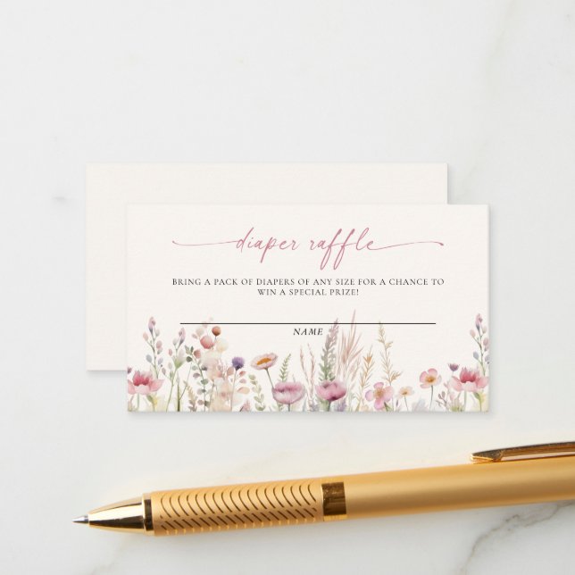 Tarjeta De Recepción Wildflower Field Baby Shower Diaper Raffle (Anverso/Reverso In Situ)