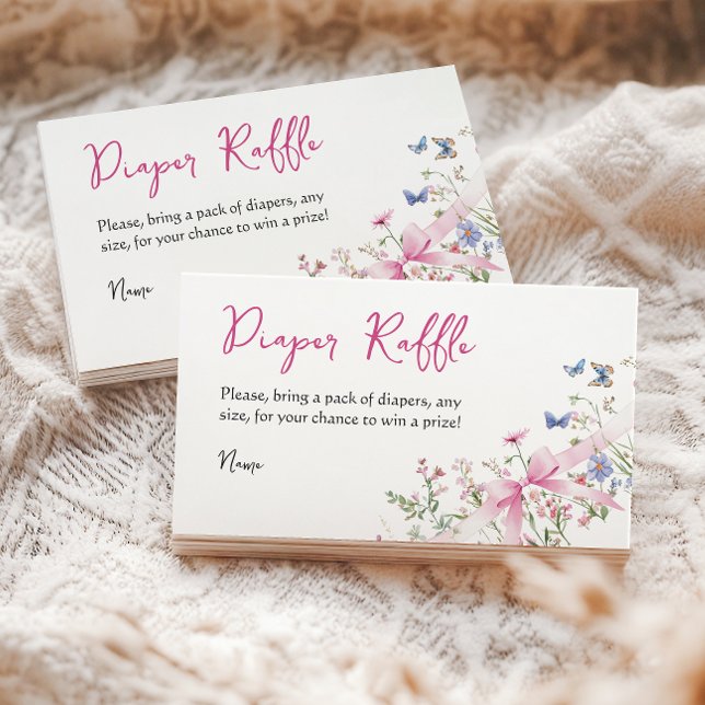 Tarjeta De Recepción Wildflower Floral Girl Pink Bow Baby Shower Diaper (Subido por el creador)