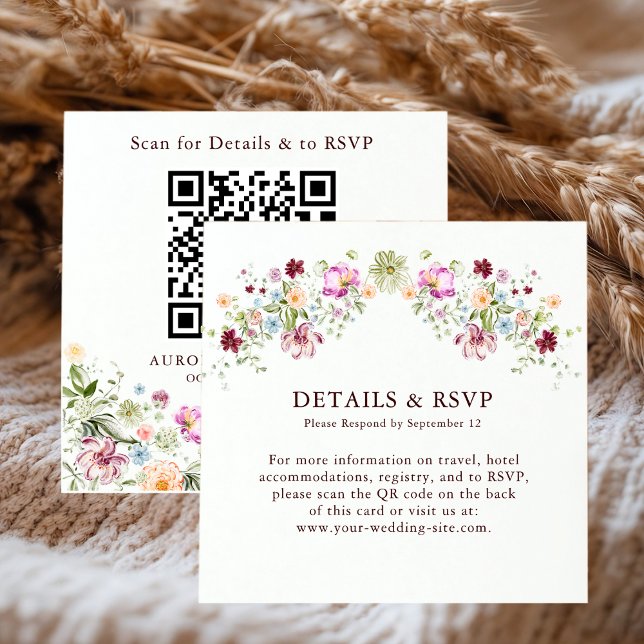 Tarjeta De Recepción Wildflower Garden Wedding Details & RSVP QR Code  (Subido por el creador)
