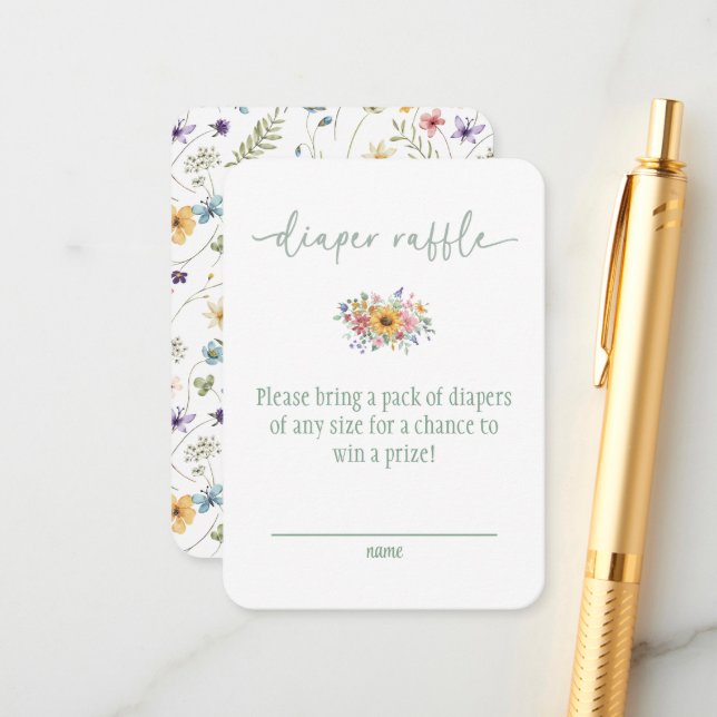Tarjeta De Recepción Wildflower Green Baby Shower Diaper Raffle Card (Anverso/Reverso In Situ)