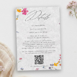 Tarjeta De Recepción Wildflower Ivory Elegant QR Code Wedding Details