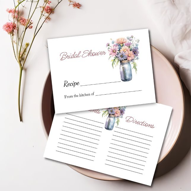 Tarjeta De Recepción Wildflower Mason Jar Bridal Shower Receta (Subido por el creador)