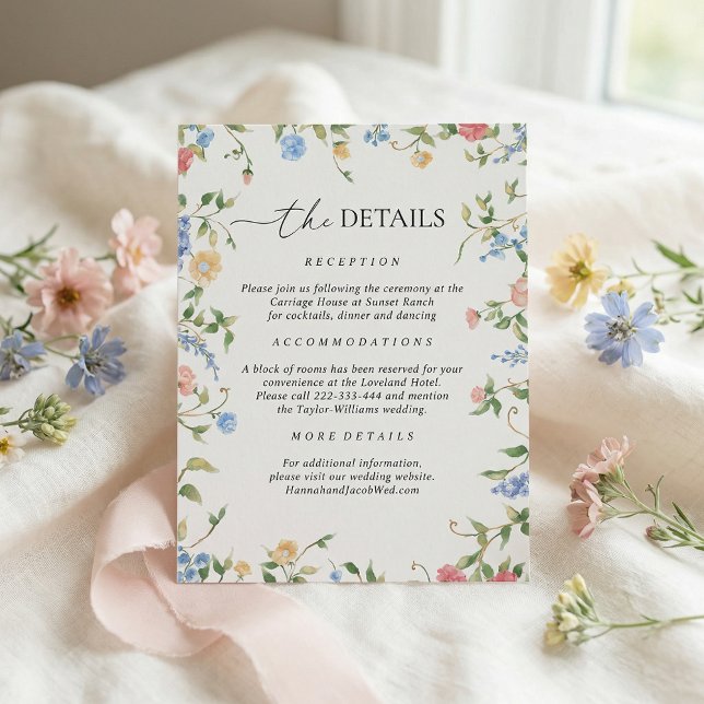 Tarjeta De Recepción Wildflower Meadow Wedding Details (Subido por el creador)