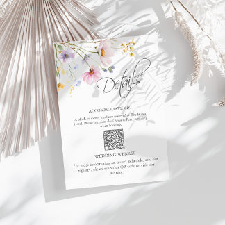 Tarjeta De Recepción Wildflower Meadow Wedding Details QR Code Card