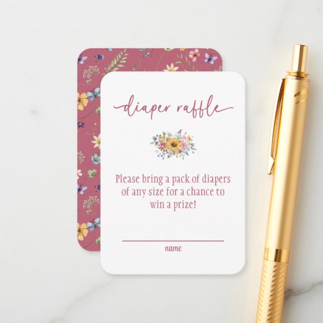 Tarjeta De Recepción Wildflower Solid Rose Baby Shower Diaper Raffle  (Anverso/Reverso In Situ)