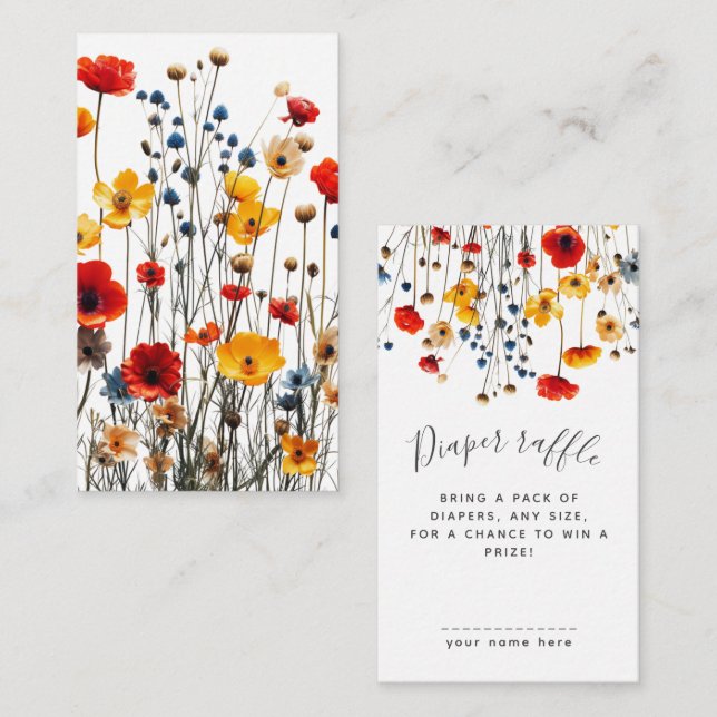Tarjeta De Recepción Wildflowers Elegant Baby Shower Diaper Raffle (Anverso / Reverso)