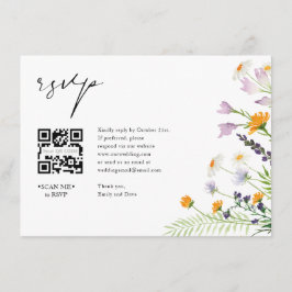 Tarjeta De Recepción Wildflowers RSVP Boda QR CODE Detalles de la espal