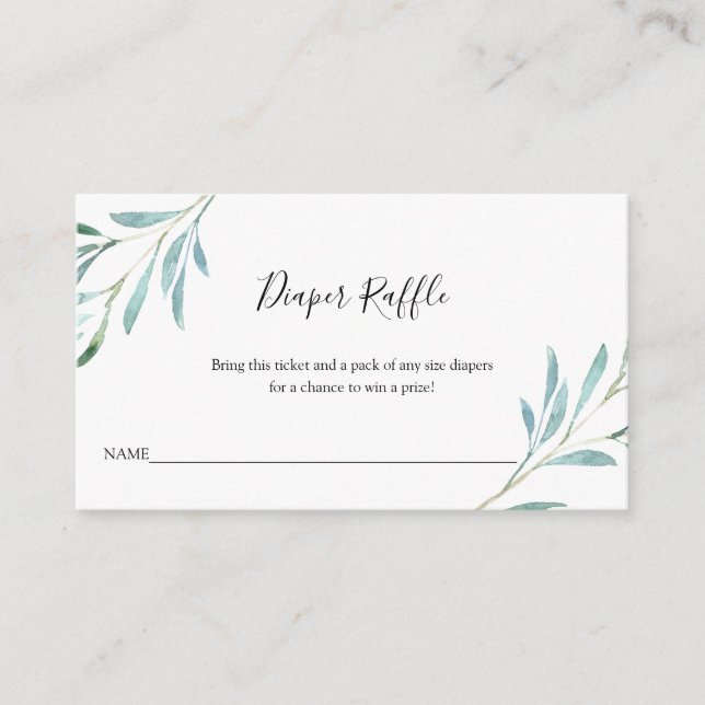 Tarjeta De Recepción Willow Eucalyptus Baby Diaper Raffle (Anverso)