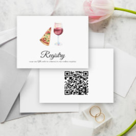 Tarjeta De Recepción Wine, Pizza QR Código Registro de Ducha de Novias