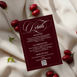 Tarjeta De Recepción Wine Red Elegant Calligraphy Wedding Details