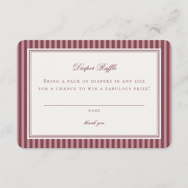 Tarjeta De Recepción Wine Vineyard Club Old Money Diaper Raffle Insert (Anverso)