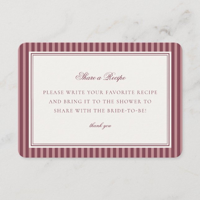 Tarjeta De Recepción Wine Vineyard Club Old Money Share a Recipe Insert (Anverso)