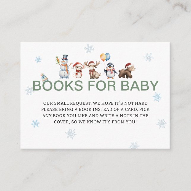 Tarjeta De Recepción Winter Animal Baby Shower Books For Baby (Anverso)