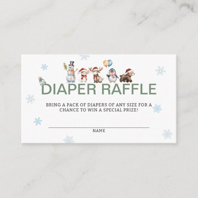 Tarjeta De Recepción Winter Animal Baby Shower Diaper Raffle  (Anverso)