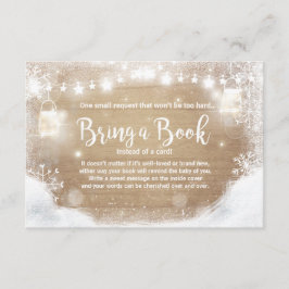 Tarjeta De Recepción Winter Baby Shower Bring a book Snow Rustic wood