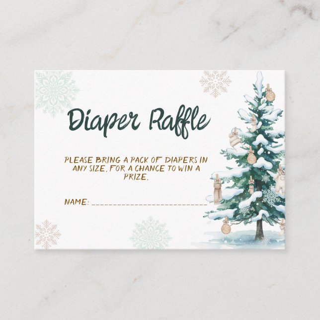 Tarjeta De Recepción Winter Baby Shower Diaper Raffle (Anverso)