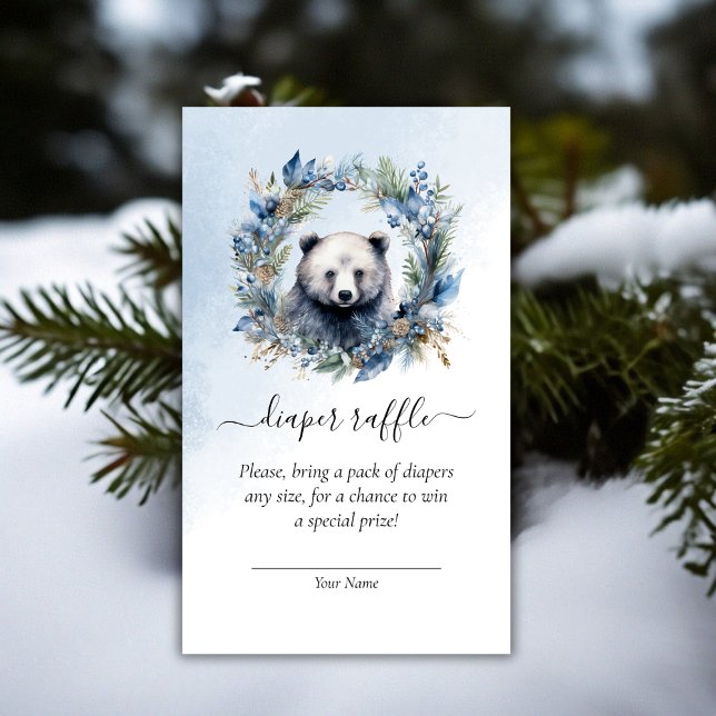 Tarjeta De Recepción Winter Bear Baby Shower Diaper Raffle (Winter Bear Baby Shower Diaper Raffle Enclosure Card)