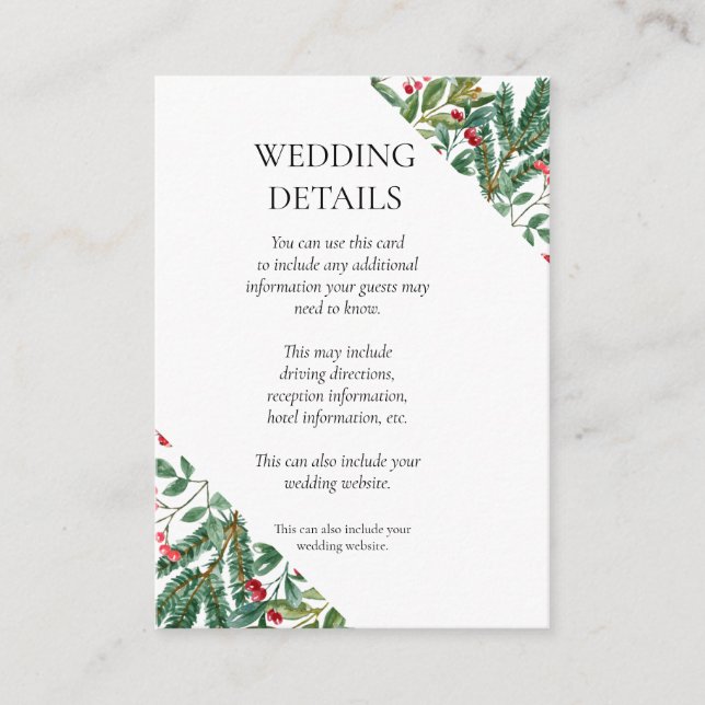 Tarjeta De Recepción Winter Berries Pine Cone Greenery Boda (Anverso)