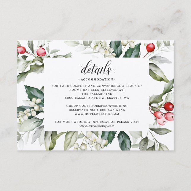Tarjeta De Recepción Winter Berry | NAVIDADES | Detalles del Boda Enclo (Anverso)