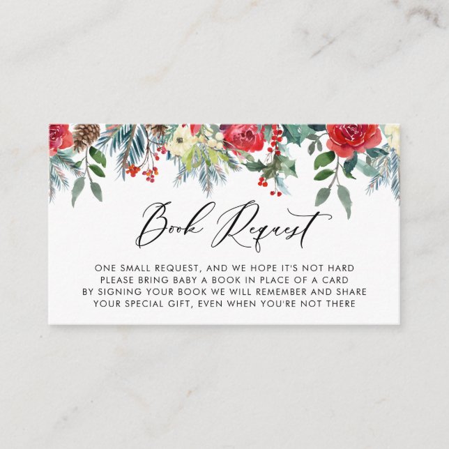 Tarjeta De Recepción Winter Blooms Baby Shower Book Request (Anverso)