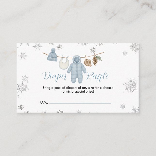 Tarjeta De Recepción Winter Blue Boy Baby Shower Snow Diaper Raffle (Anverso)