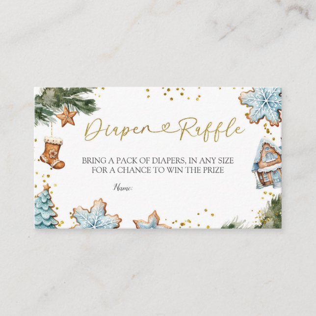 Tarjeta De Recepción Winter Blue Cookie Baby Shower Diaper Raffle (Anverso)