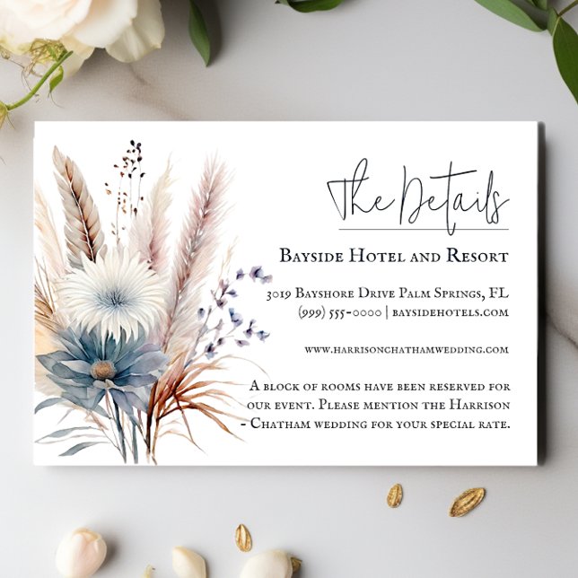 Tarjeta De Recepción Winter Boho Floral Boda | Blanca (White Winter Boho Floral Wedding Details Enclosure Card)