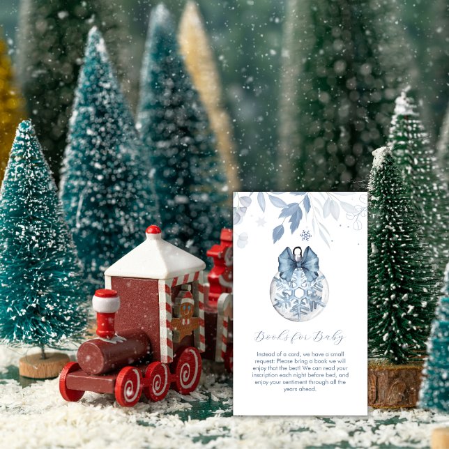 Tarjeta De Recepción Winter Bow Snowflake Ornament Books Baby Shower (Winter Bow Snowflake Ornament Books Baby Shower Enclosure Card)
