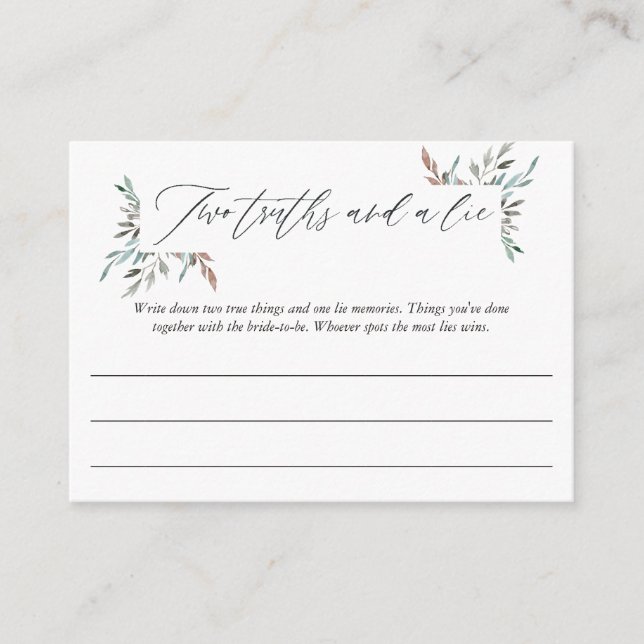Tarjeta De Recepción Winter Bridal Shower Dos verdades y un juego de me (Anverso)