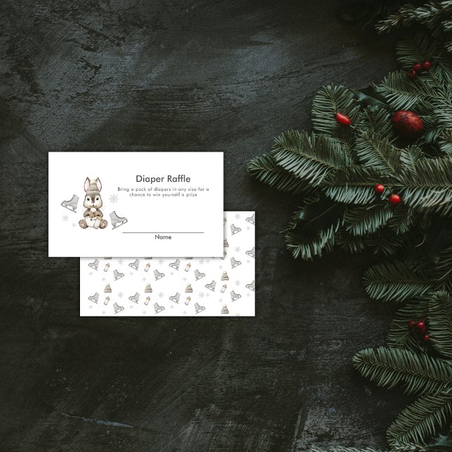 Tarjeta De Recepción Winter Bunny Ice Skate Diaper Raffle Baby Shower (Winter Bunny Ice Skate Diaper Raffle Baby Shower Enclosure Card)