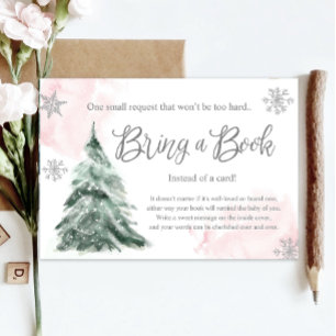 Tarjeta De Recepción Winter Cold Outside Baby Shower Pink Bring a book