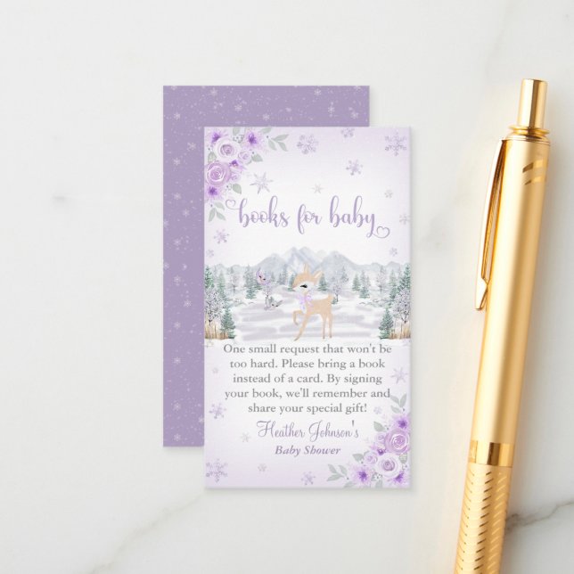 Tarjeta De Recepción Winter Deer Purple Snowflake Baby Shower (Anverso/Reverso In Situ)