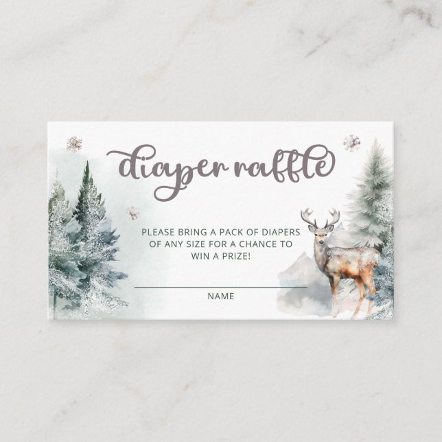 Tarjeta De Recepción Winter Deer Woodland Diaper Raffle (Anverso)