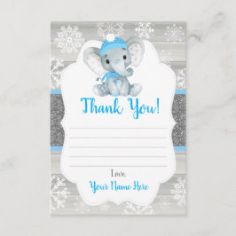 Tarjeta De Recepción Winter Elephant Blue Boy Gracias Tarjeta, rústico