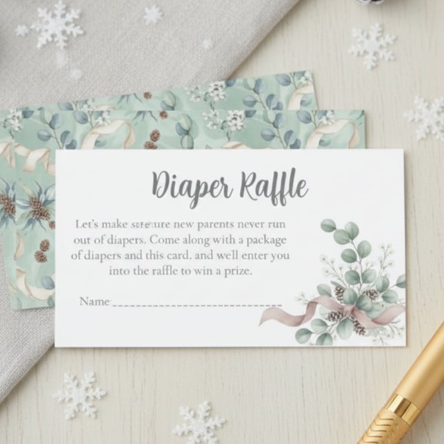 Tarjeta De Recepción Winter Eucalyptus Diaper Raffle Tickets (Baby shower diaper raffle card)
