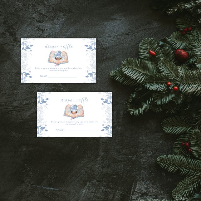 Tarjeta De Recepción Winter Floral Snowball Diaper Raffle Baby Shower  (Winter Floral Snowball Diaper Raffle Baby Shower Enclosure Card)